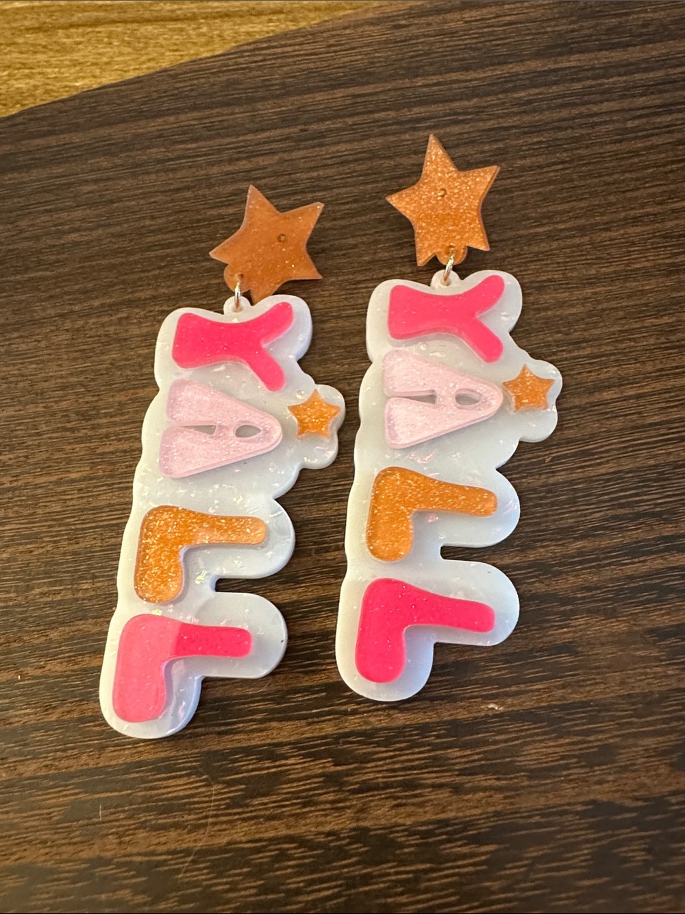 ‘YALL' Resin Drop Earrings in Pink & Orange